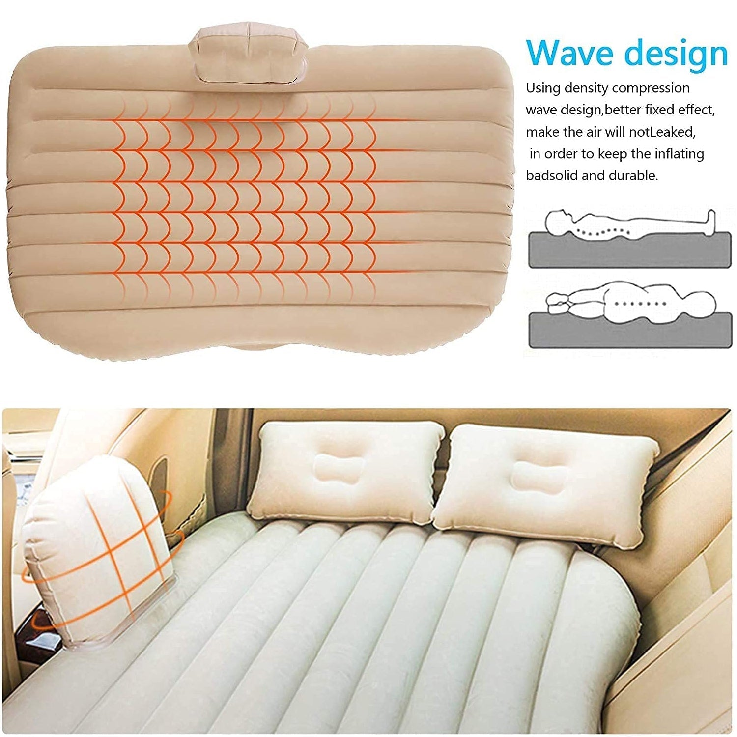 Portable Car Backseat Inflatable Air Mattress Bed (1 Pc) Portable Car Backseat Inflatable Air Mattress Bed (1 Pc)